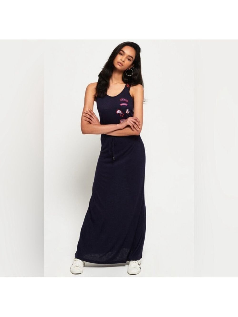 Superdry Tri Colour Strap Maxi Dress Eclipse Navy Size 4 Vintage Americana